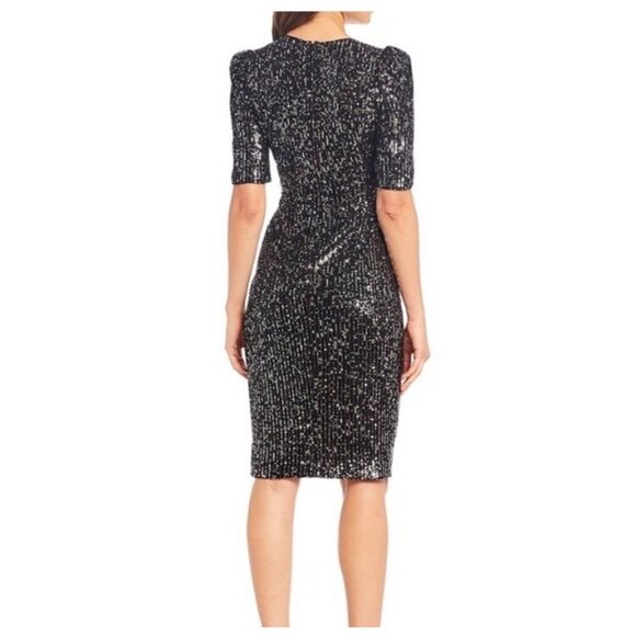 NWT Calvin Klein Women's Size 6 Bkack Short Sleeve Sequin Sheath Cocktail Dress - Picture 2 of 11